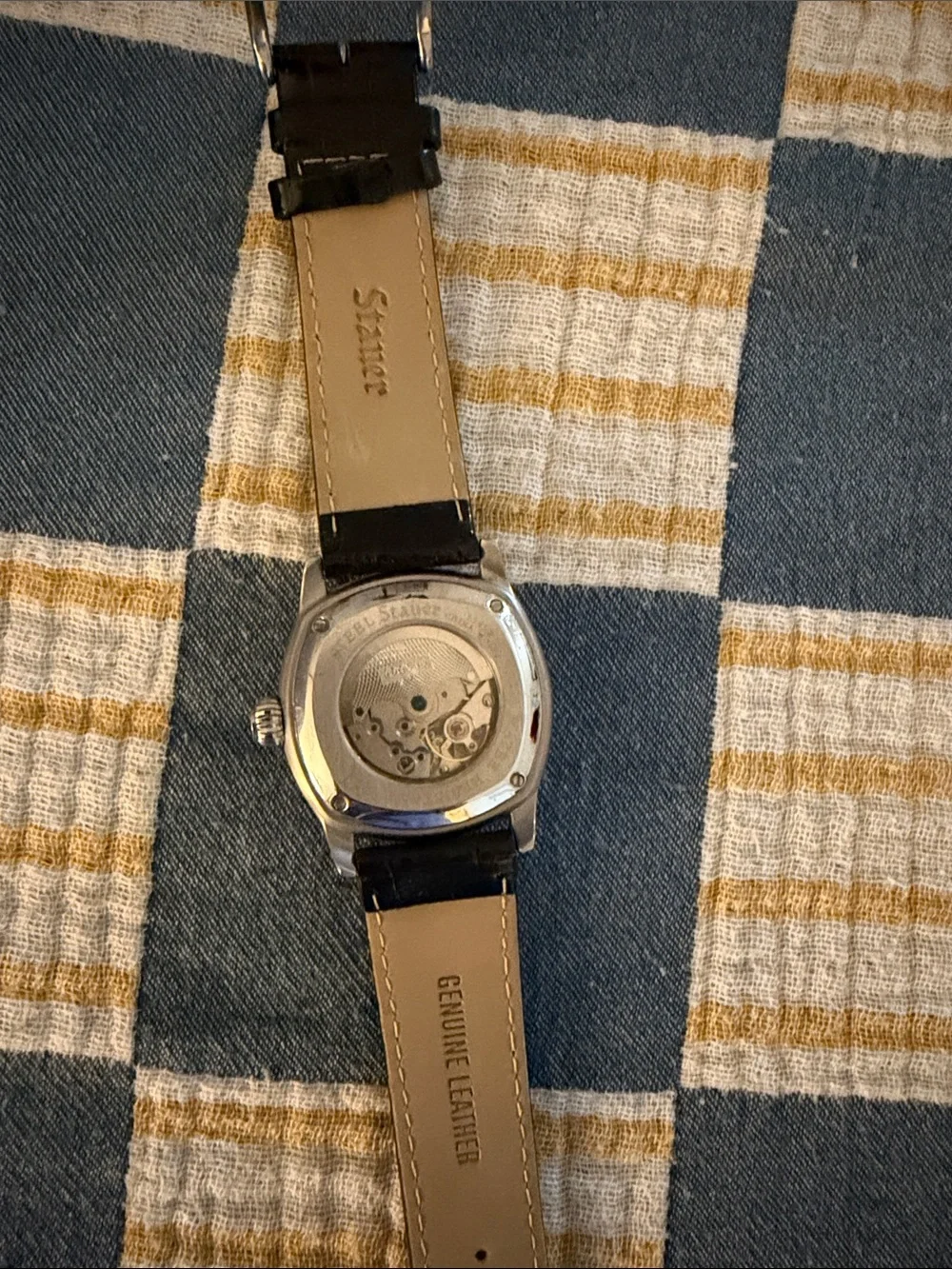 Stauer 1930 Men’s Black Leather Strap Jump Hour Watch